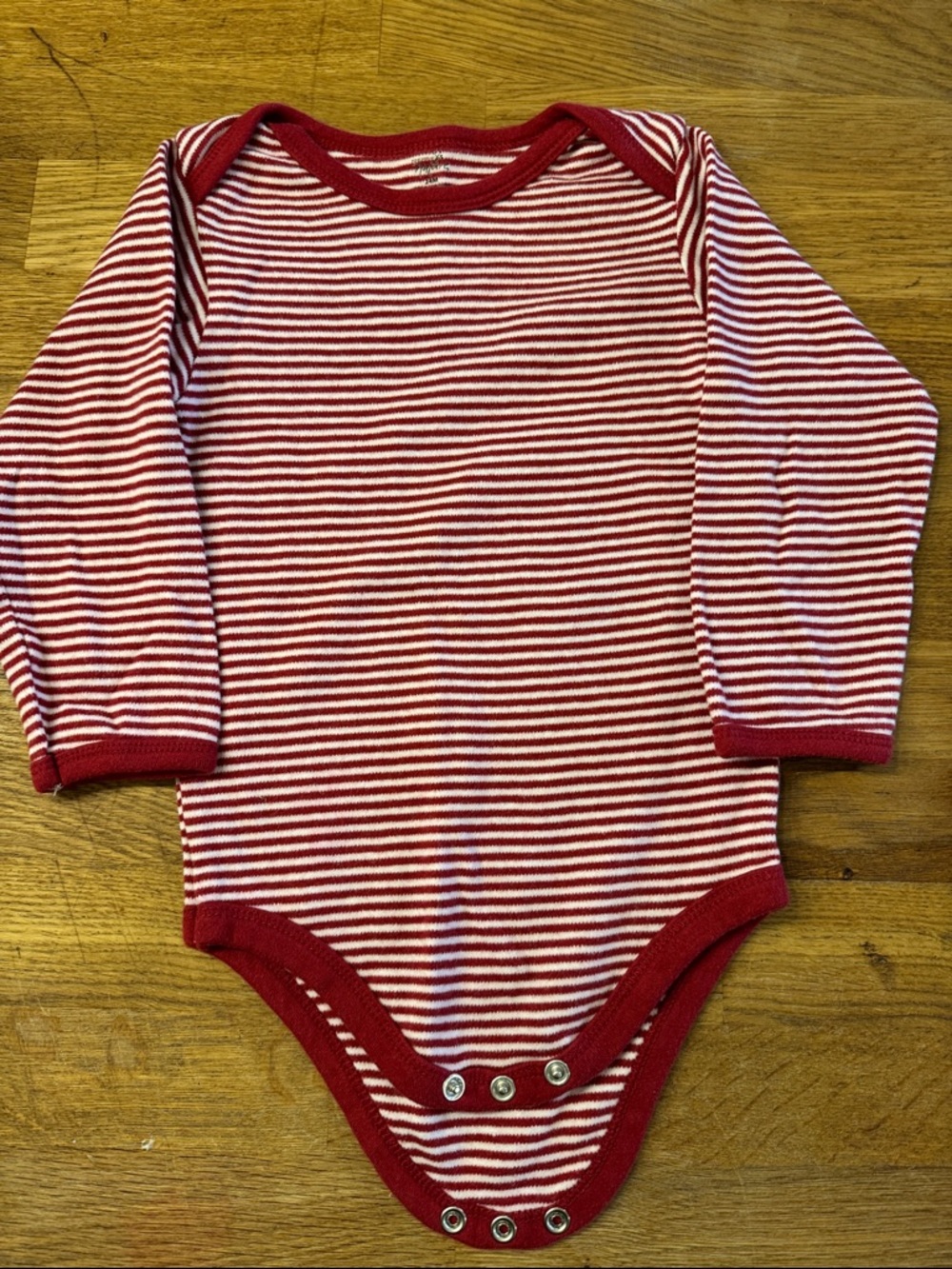 Red & White Striped Long-Sleeve Baby Bodysuit 100% Organic Cotton